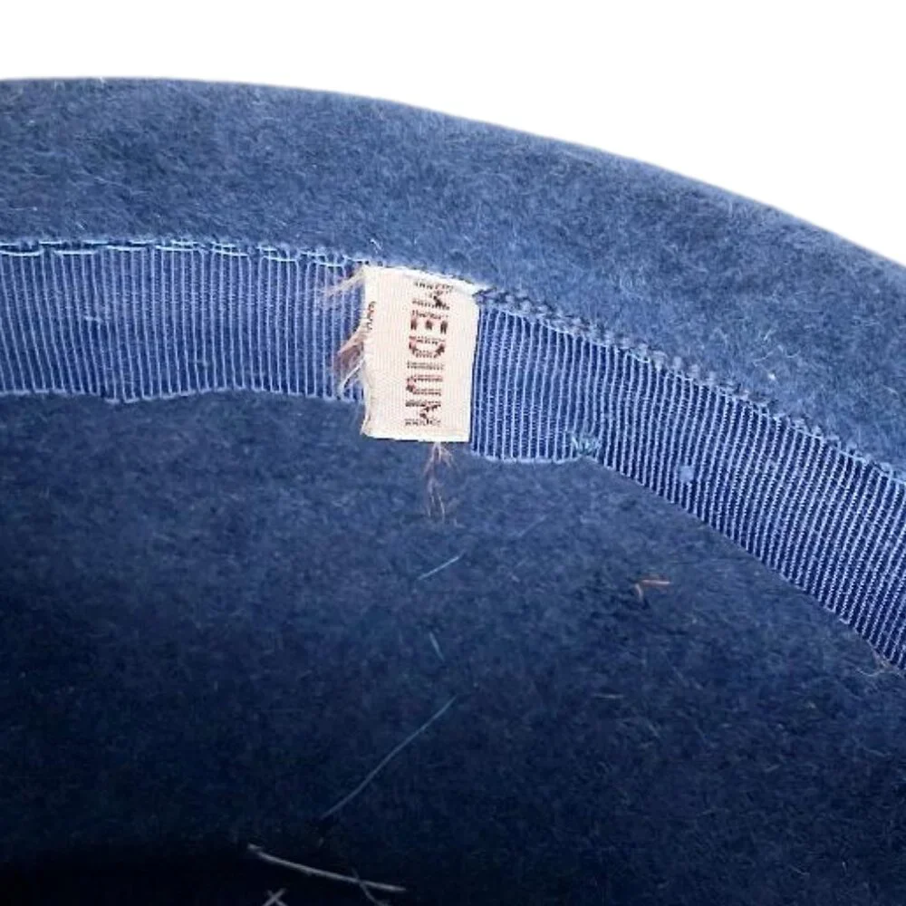 1950s Genuine Velour Imported Fur Blue w/Purple Ribbon Trim Pillbox Hat